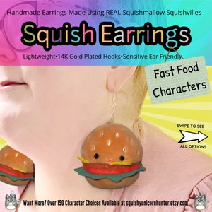 Fast Food - Food Earrings -  Squishmallow Earrings 2” Squishville Earrings -Made With Real Squishmallow Toys - Jewelry FREE SHIPPING