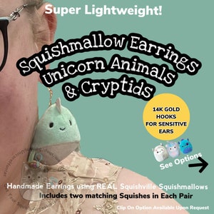 Unicorn Animals & Cryptids - Squishmallow Earrings - 2” Earrings - Real Squishville Toys Jewelry FREE SHIPPING - Earrings Listing #4