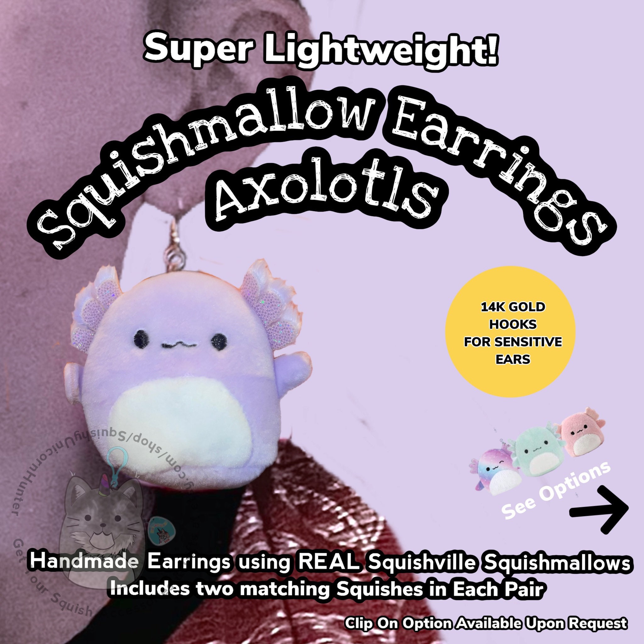 NEW AXOLOTLS Added Squishmallow Earrings 2 Squishville Earrings Real  Squishmallow Toy Jewelry FREE Shipping Earring Listing 12 