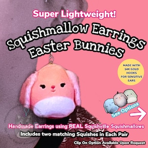 New! - Rabbit Bunny Squishmallow Earrings - 2” Squishville Earrings - Real Squishmallow Toys Jewelry FREE SHIPPING - Earring Listing #7