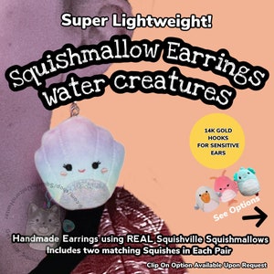Water Creatures! Squishmallow Earrings - 2” Squishville Earrings - Real Squishmallow Toy Jewelry FREE SHIPPING Earring Listing #4