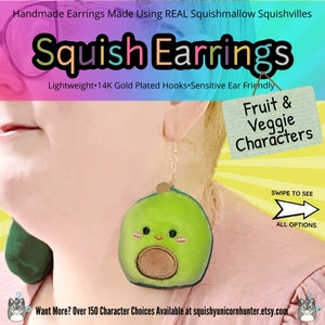 Fruits & Veggies - Food Earrings -  Squishmallow Earrings 2” Squishville Earrings -Made With Real Squishmallow Toys - Jewelry FREE SHIPPING
