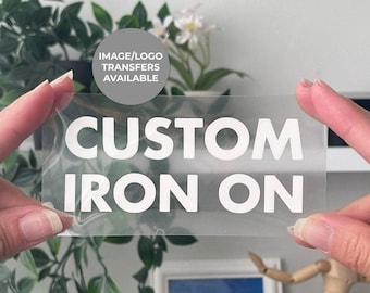 Custom Iron On Image or Name Heat Transfer Vinyl Personalised Text Label Decal Glitter Logo