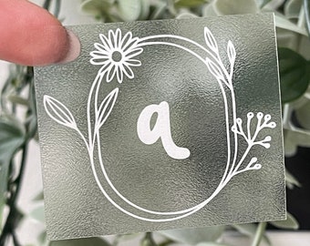 Monogram Initial Sticker Vinyl decal Custom letter | Car Accessory Logo Name Car Sticker Mirror Decal Personalised Baby Name Wildflower
