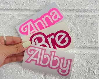 Custom Name Pink Theme Text | Vinyl decal | Up to 20CM Wide Custom Car Accessory Logo Name Car Sticker Mirror Decal