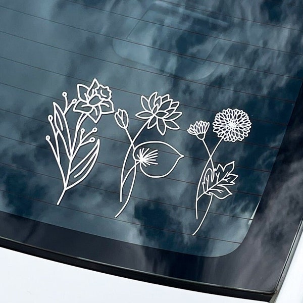 Birth Month Flower Stickers OUTDOOR for Car Window Vinyl Decal Birth Flower Car Accessory Decal Sticker