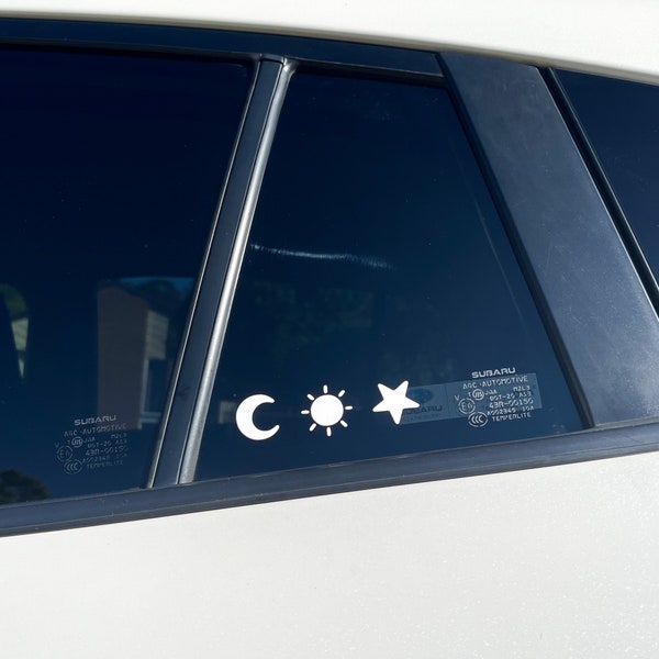 Sun, Moon and Stars Decal | Aesthetic car mirror decal | Car Accessory | Cute car decals | Rear view decor | Holographic Smiley