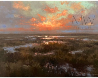 Original Fine Art, Landscape Painting, Sunset Painting, Seascape, Cape May New Jersey, Original Art, Acrylic Painting Print