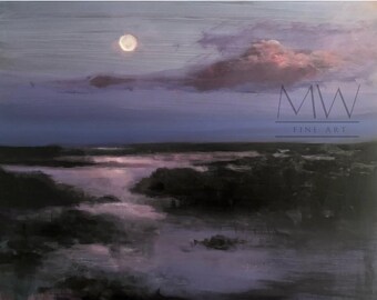 Moonlight Print, Fine Art Print, Nautical Decor, Coastal Living, Maritime Art, Cape May Print, Landscape Painting, Purple Sunset, Giclée