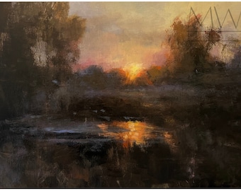 Creek at Sunrise Print, Marshlands Low Light Art, Wolfsnare Creek Print, Original Fine Art Print, Local Artist, Giclée Print, Tonalism Art