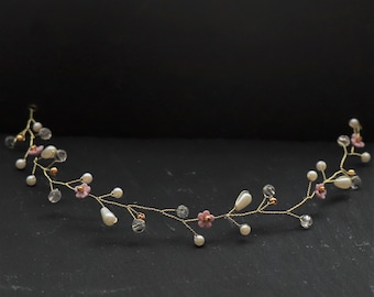 Braut Haarschmuck/ Haarkranz Gold mit Blumen