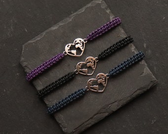 Makramee Armband mit Herz und Weltkarte I Freundschaftsarmband I Partnerarmband