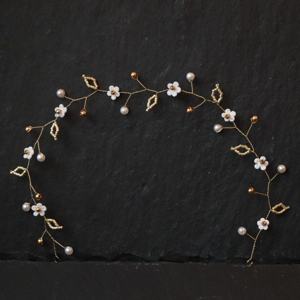 Braut Haarschmuck I Haarrebe Braut I Haarkranz Gold mit Blumen