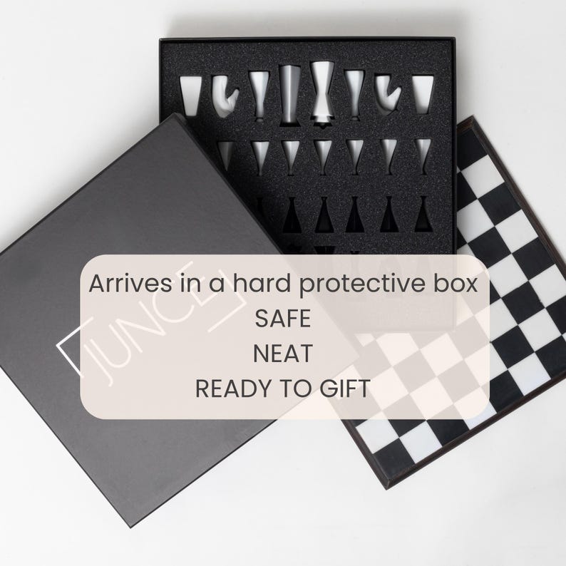 Modern Chess Set for Home Decor - Wooden Board - Handmade Minimalist Chess Board, Unique Table Accent, Stylish Gift for Him or Office image 10