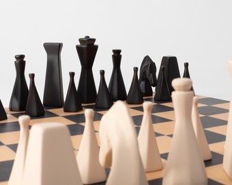 Wooden Chess Set, Birthday Gift, Minimalist Handmade Modern Design - Unique Gift, Anniversary, Outdoor Game