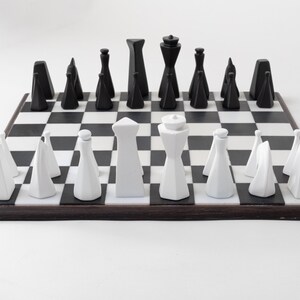 Modern Chess Set for Home Decor - Wooden Board - Handmade Minimalist Chess Board, Unique Table Accent, Stylish Gift for Him or Office image 2