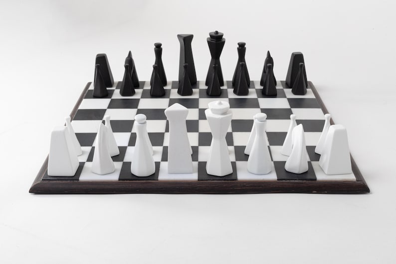 Modern Chess Set for Home Decor - Wooden Board - Handmade Minimalist Chess Board, Unique Table Accent, Stylish Gift for Him or Office image 2