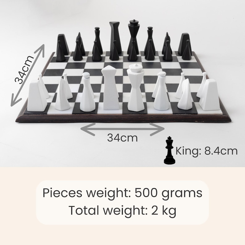 Modern Chess Set for Home Decor - Wooden Board - Handmade Minimalist Chess Board, Unique Table Accent, Stylish Gift for Him or Office image 12
