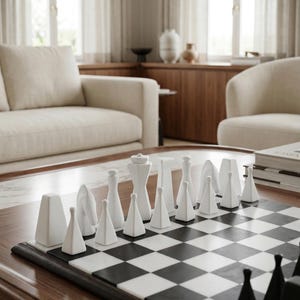 Modern Chess Set for Home Decor - Wooden Board - Handmade Minimalist Chess Board, Unique Table Accent, Stylish Gift for Him or Office image 16
