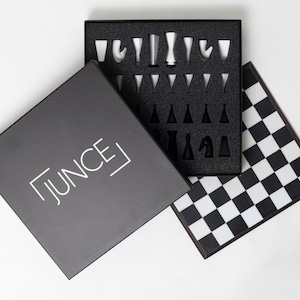 Modern Chess Set for Home Decor - Wooden Board - Handmade Minimalist Chess Board, Unique Table Accent, Stylish Gift for Him or Office image 4