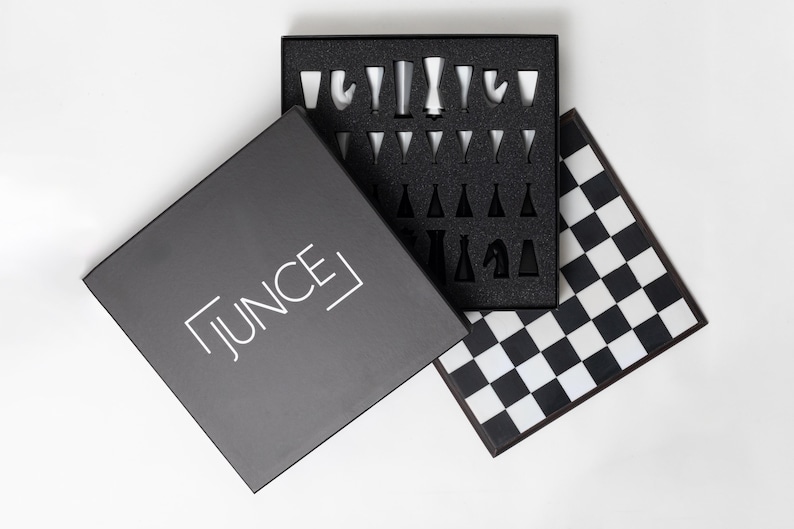 Modern Chess Set for Home Decor - Wooden Board - Handmade Minimalist Chess Board, Unique Table Accent, Stylish Gift for Him or Office image 4