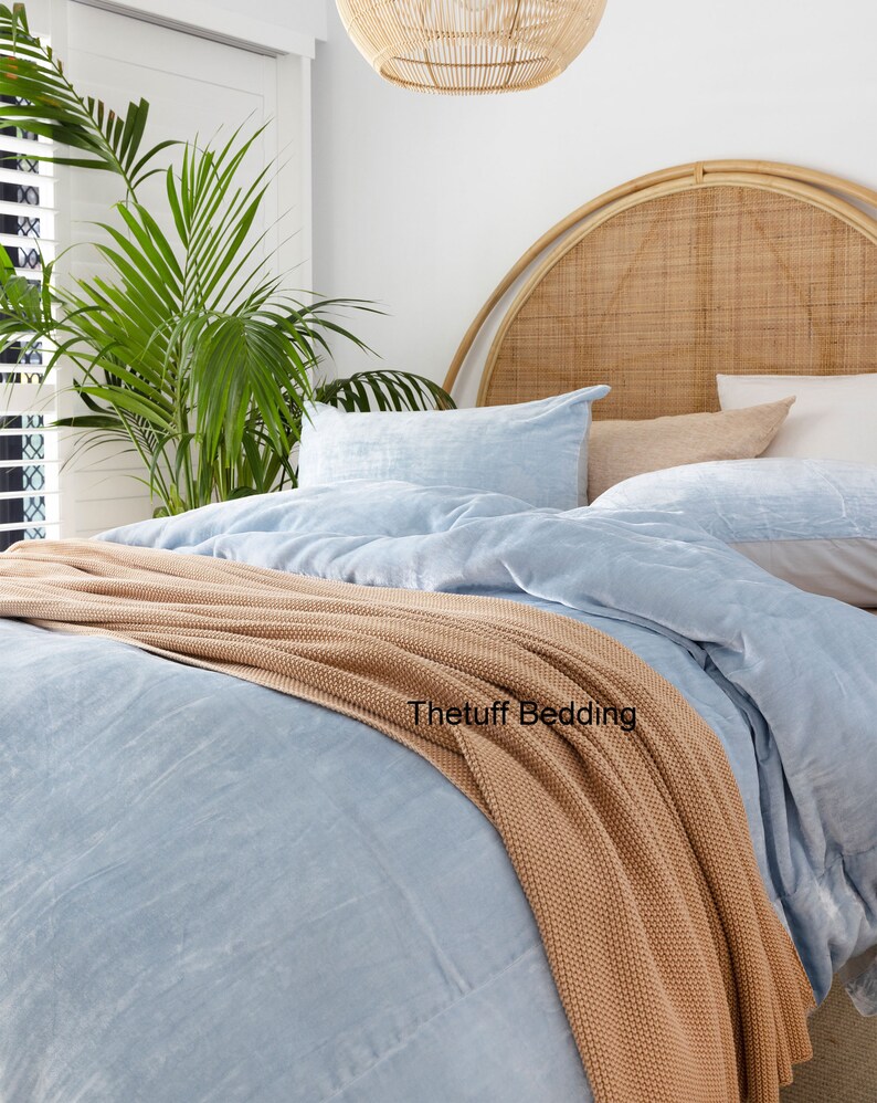 Pastel Blue 3 Pcs Set Luxury Crushed Velvet Duvet Cover Boho Etsy