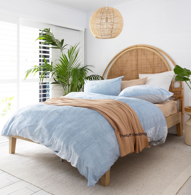 Pastel Blue 3 Pcs Set Luxury Crushed Velvet Duvet Cover Boho Etsy