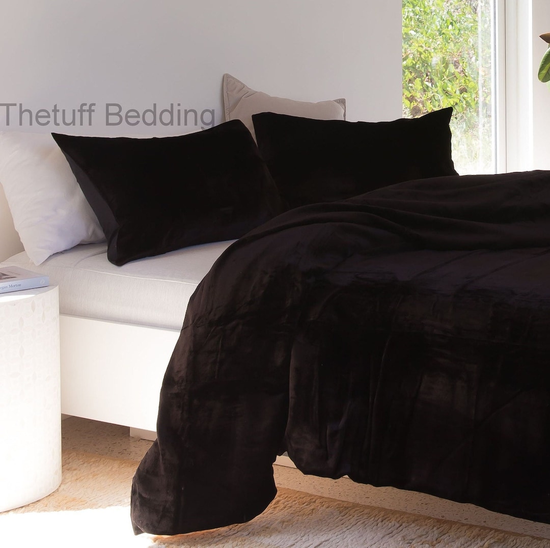 Black Velvet Duvet Cover With Pillow Cases Soft Boho Bedding Etsy