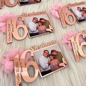 Rose Gold Sweet 16 Photo Magnet, Personalized Quinceañera Favors, Sweet 16 Party Favors For Guest, Quinceañera Gift, Sweet 16 Photo Frame