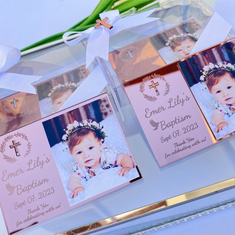 Rose Gold Baptism Photo Magnet Favors, Baptism Favors Girl, Baptsim Gift Girl, Christening Favors, Mi Bautizo,Baptism Photo Frame