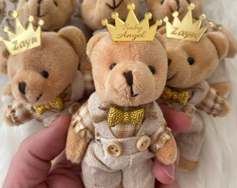Personalized Teddy Bear Baby Shower Favors, Crown Keychain