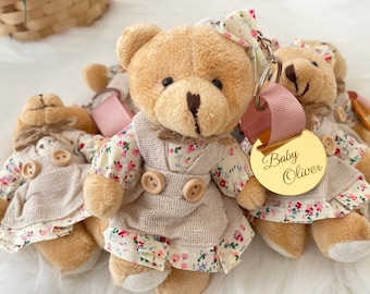 Personalized Teddy Bear Girl Keychain, Baby Shower Favor