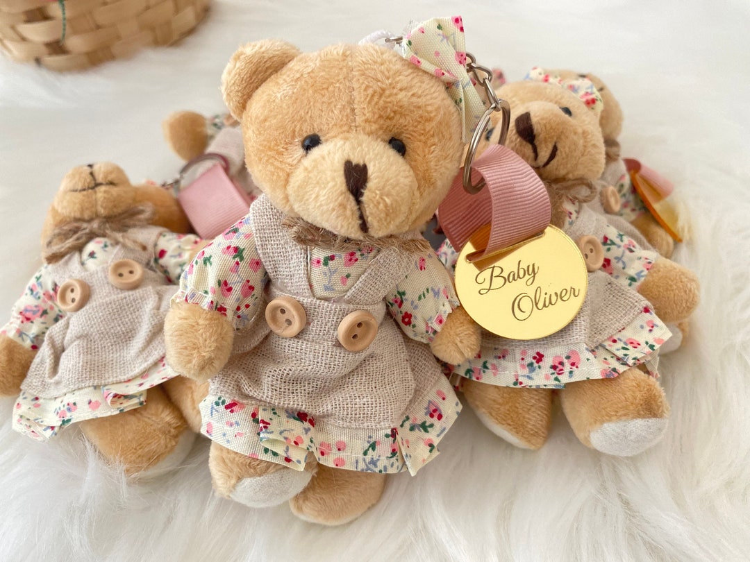 Personalized Teddy Bear Girl Keychain, Baby Shower Favor - Etsy