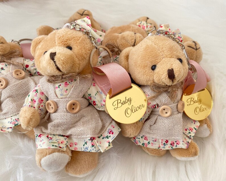 Personalized Teddy Bear Girl Keychain, Baby Shower Favor - Etsy