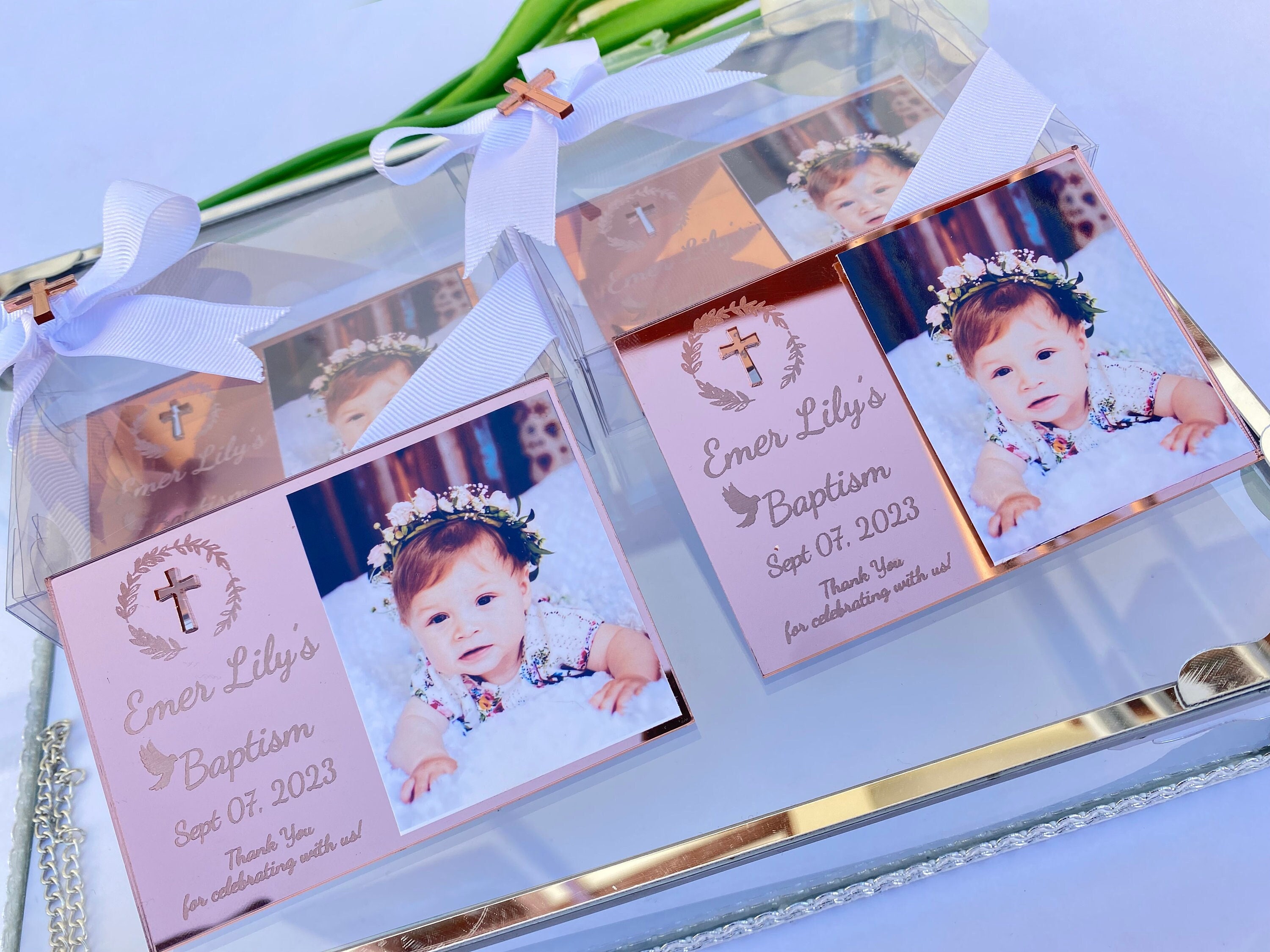 Rose Gold Baptism Photo Magnet Favors, Baptism Favors Girl, Baptsim Gift Girl, Christening Favors, Mi Bautizo,Baptism Photo Frame
