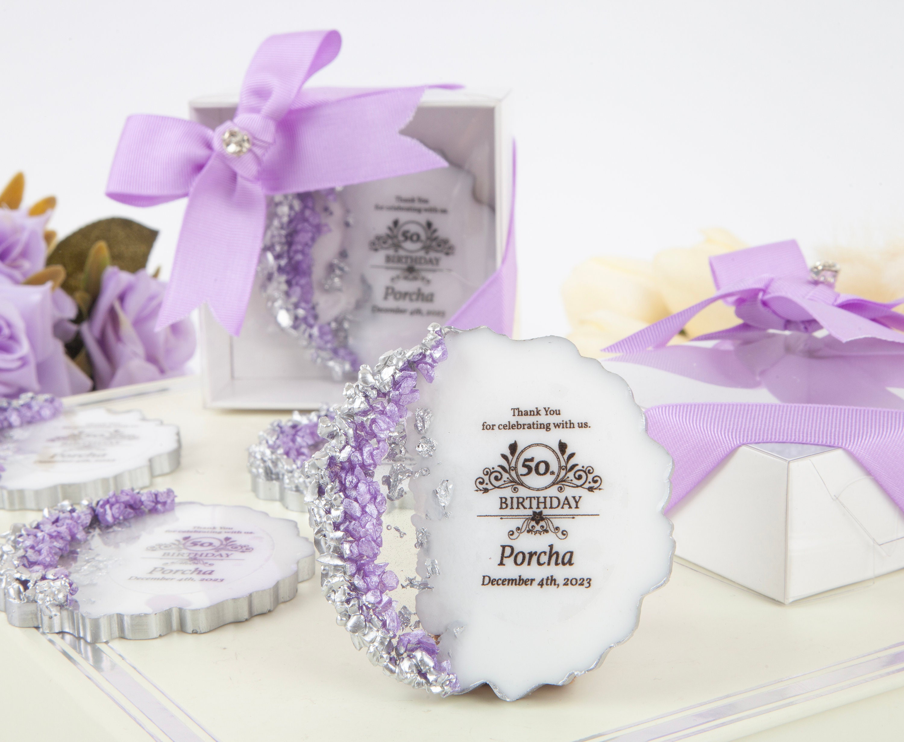 Personalised Lucky Sixpence Gift For Birthdays - 13th, 18th, 21st, 30th, 40th, 50th In Lilac Or White