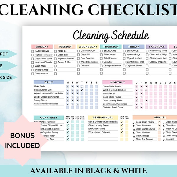 adhd homework checklist EDITABLE Cleaning Schedule | Cleaning Planner | ADHD Clean home | Weekly | Monthly | Yearly Cleaning Checklist | Household Printable Planner