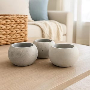 Set of 3 Round Concrete Succulent Planters – Minimalist Sphere Pots – Small Cement Planters for Cacti & Air Plants – Modern Home Décor