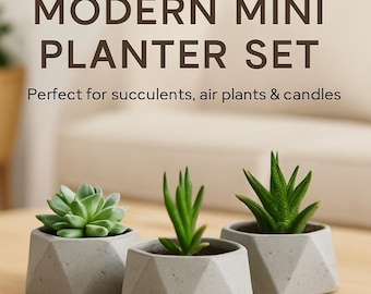 Geometric Concrete Succulent Planters – Set of 3 Mini Faceted Pots, Modern Minimalist Home Decor, Desk Planters, Air Plant Pots