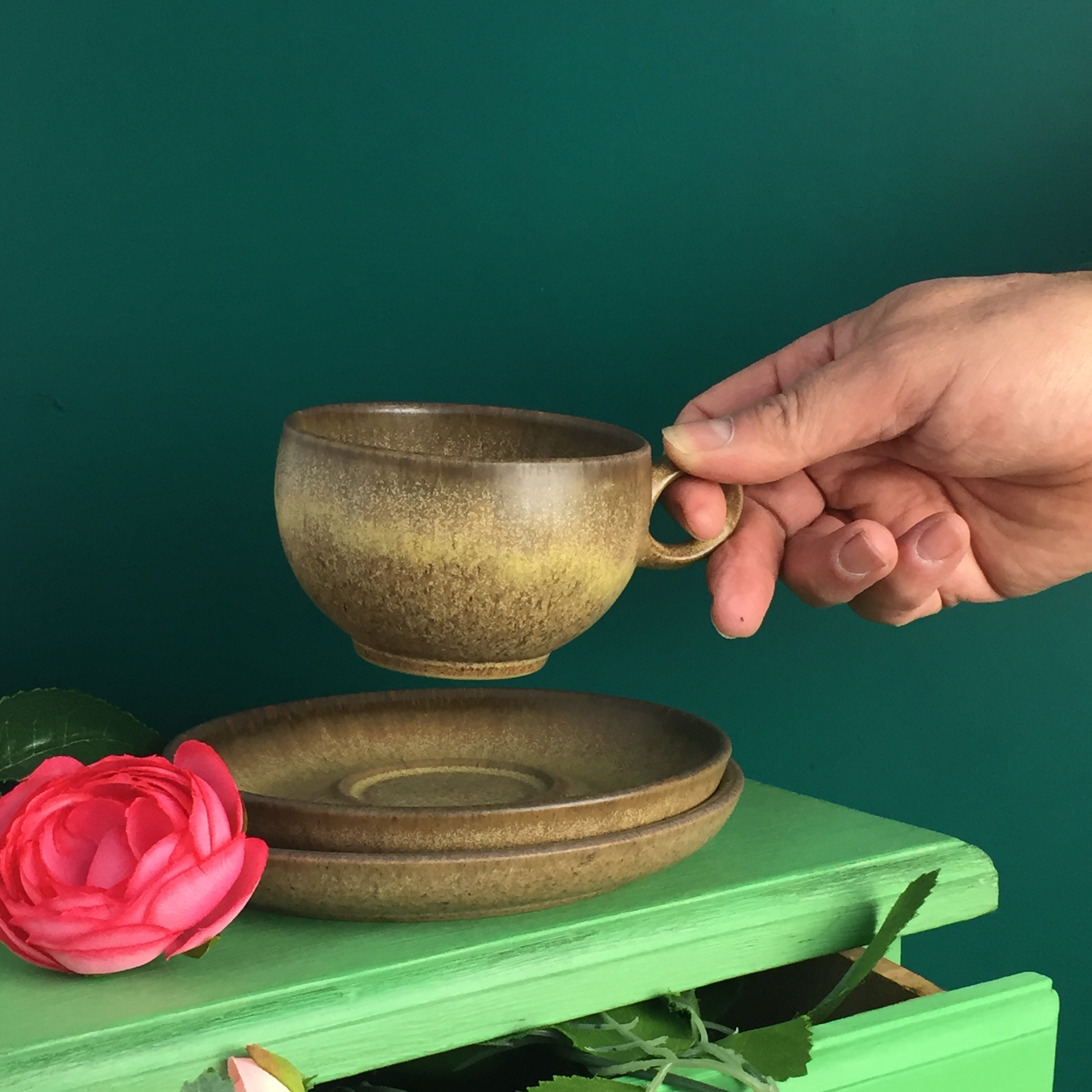 Three Denby Stoneware Cups Saucers and Sideplates Etsy