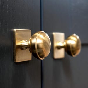 Solid Brass Cupboard knob on square Back plate, perfect for any interior, kitchen , bedroom ,draws cabinets , bathroom, upcycle