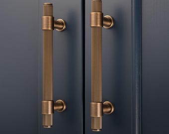 Massief messing geribbelde kastgreep, luxe kastgreep, geribbeld keukenbeslag, design meubelgreep, 3 maten