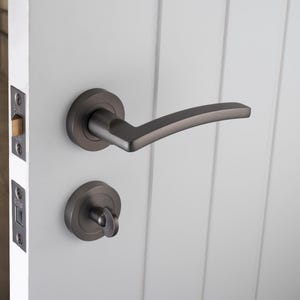 Tavira complete door handle pack , stylish lever on rose , latch , hinges x3. everything you need for your door, modern curved handle