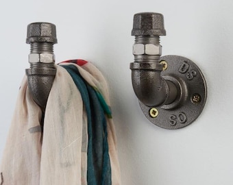 Paar ijzeren pijphaken, grote dikke haak zware haak, ideaal voor die rustieke look, werkplaats, industrieel, keuken, cottage, traditioneel