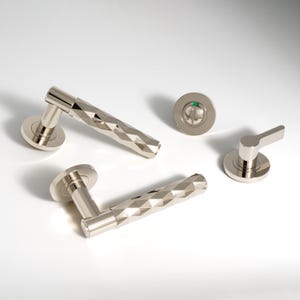 Stunning Dimond Cut Solid Brass Pair of Door Handles, Unique in every way perfect for modern home  contemporary Stylish lever passage handle
