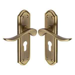 Pair of Stunning Brass Door Handles on Back Plate. English Traditional ...