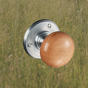 Pair of Solid Oak Wooden Door Knob on Brass Base. A superb choice for a traditional or modern environments. Very practical, easy to maintain