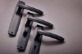 Pair of Art deco Door lever handles on back plate, passage , dummy , privacy or locking available, black , polished chrome or satin nickel