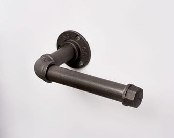 Rustic Pipe round toilet roll holder Kit , made from Iron, Industrial bathroom hardware  , available in black or sand blasted grey