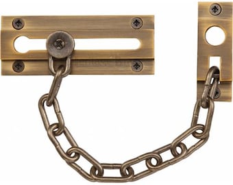 Cadena de puerta de latón de gran peso y seguridad. Función de seguridad que le permite abrir la puerta sin que nadie pueda entrar.